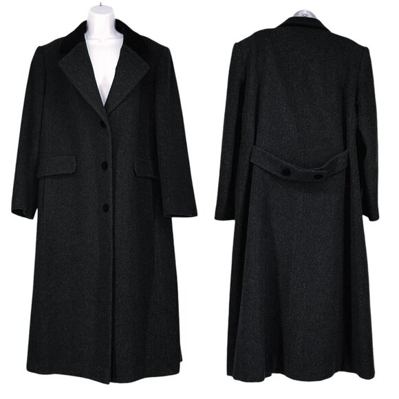 VTG Forecaster of Boston Long Wool Coat Velvet Trim Preppy Old Money Womens 16 B - Picture 1 of 13